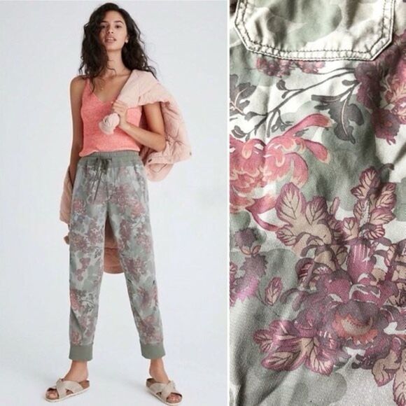 Anthropologie Nomad Joggers Camo Floral Print Cuffed Pants Petite Extra Small - Picture 8 of 8